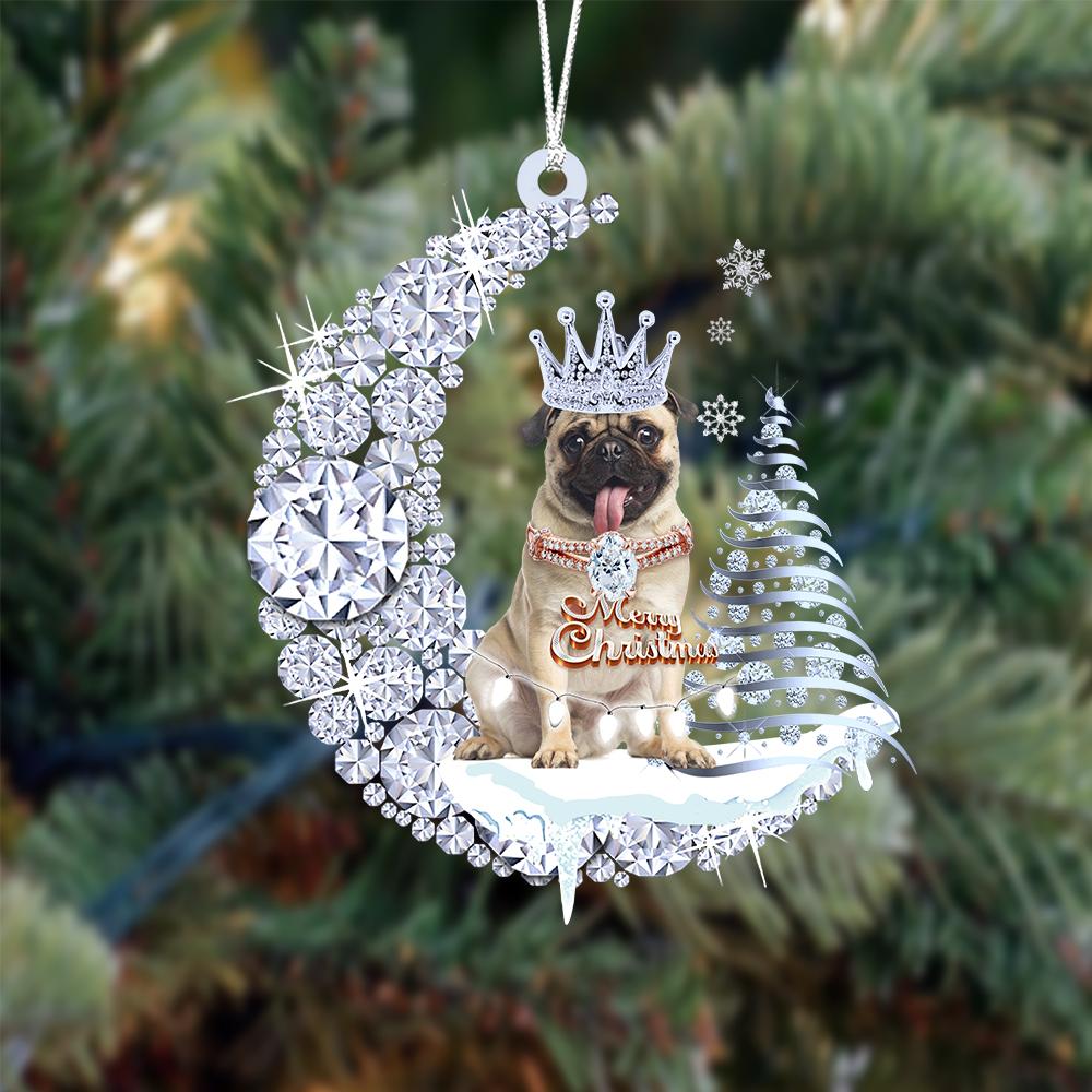 Pug Diamond Moon Merry Christmas Ornament