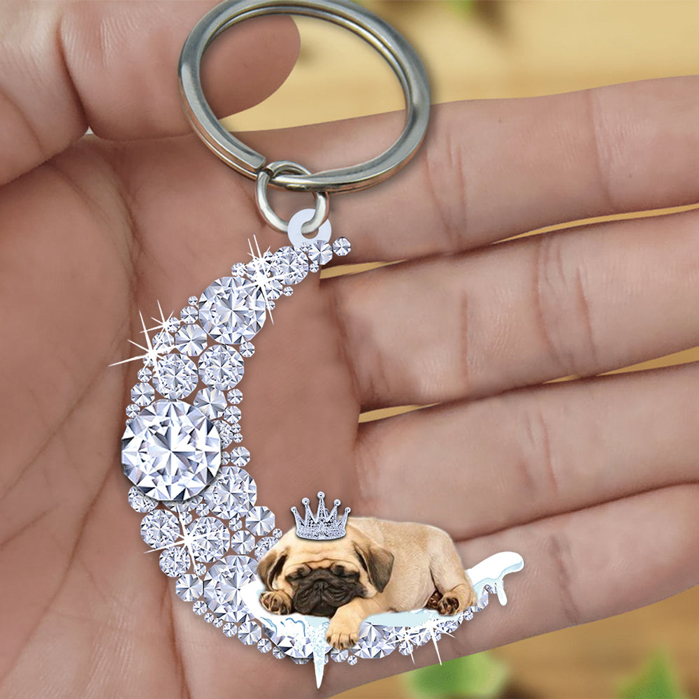 Pug Sleeping On A Diamond Moon Acrylic Keychain