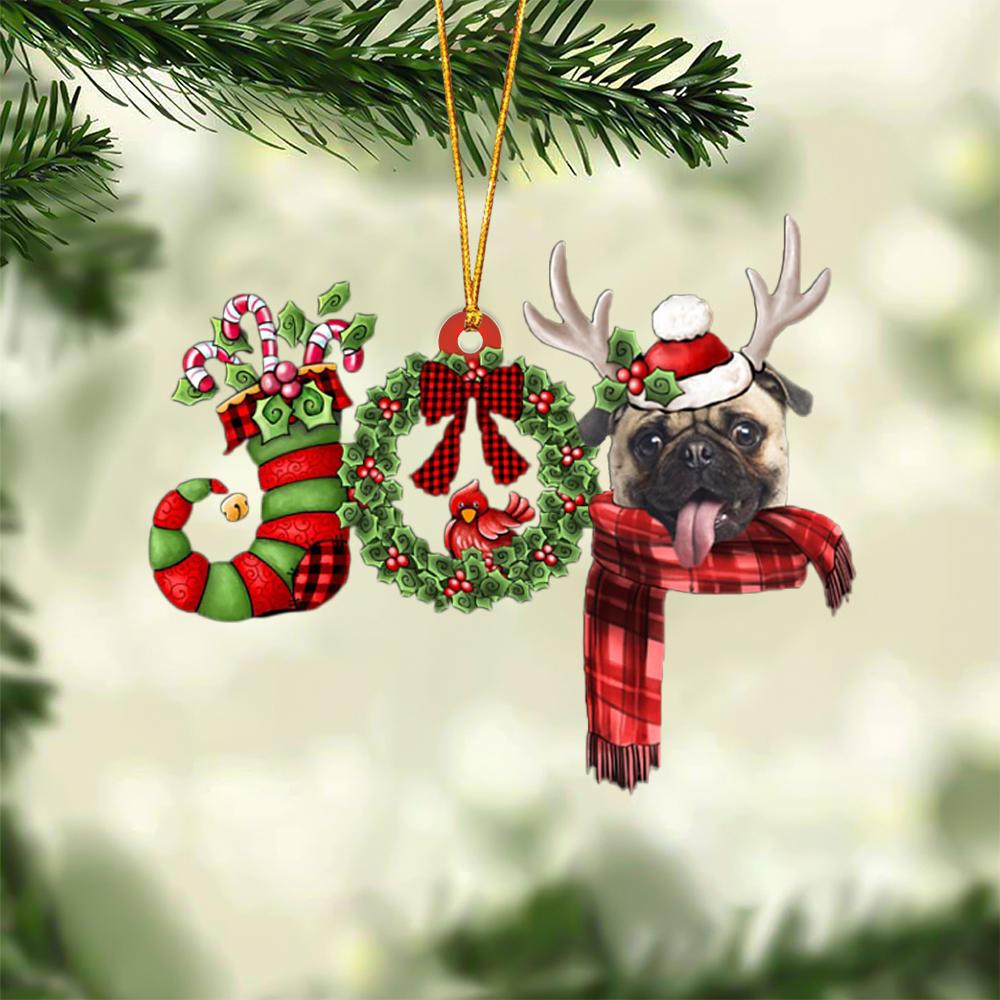 Pug JOY Reindeer Hanging Ornament