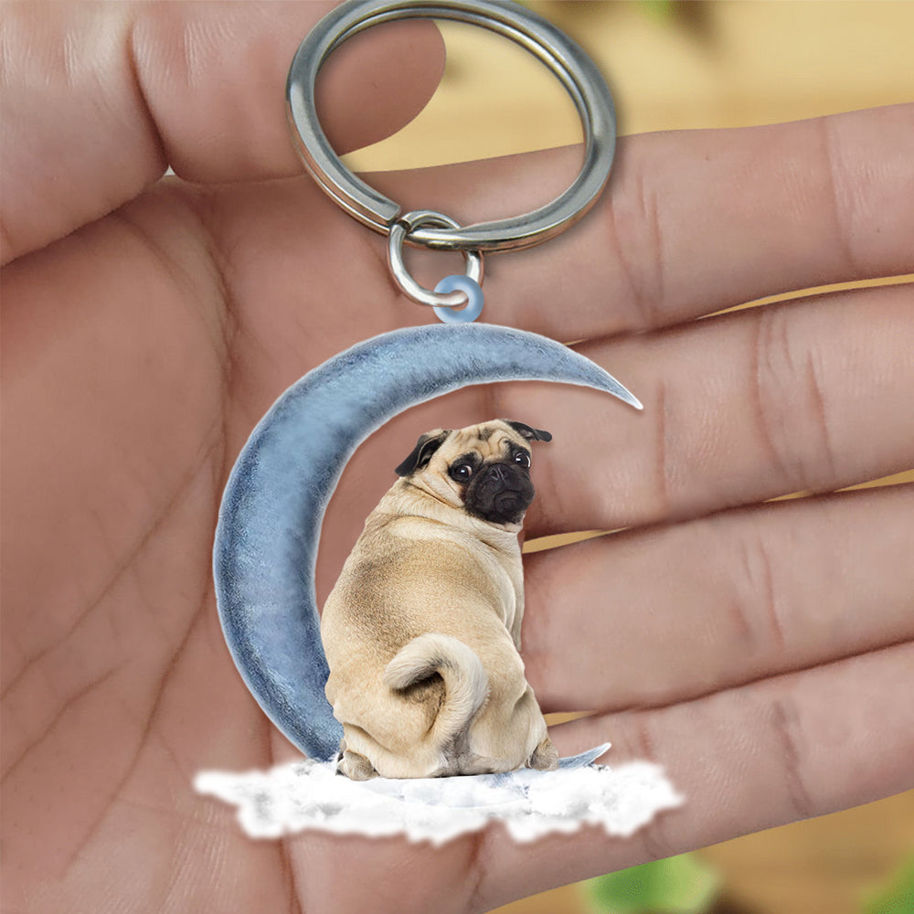 Pug On The Moon Flat Acrylic Keychain