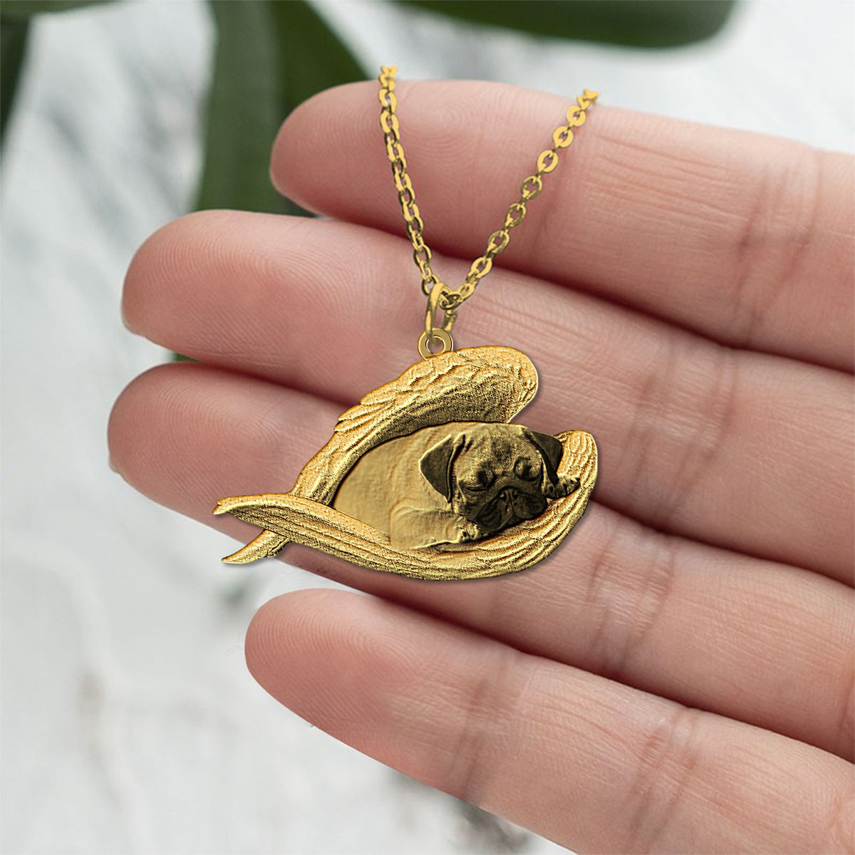 Pug Sleeping Angel Necklace