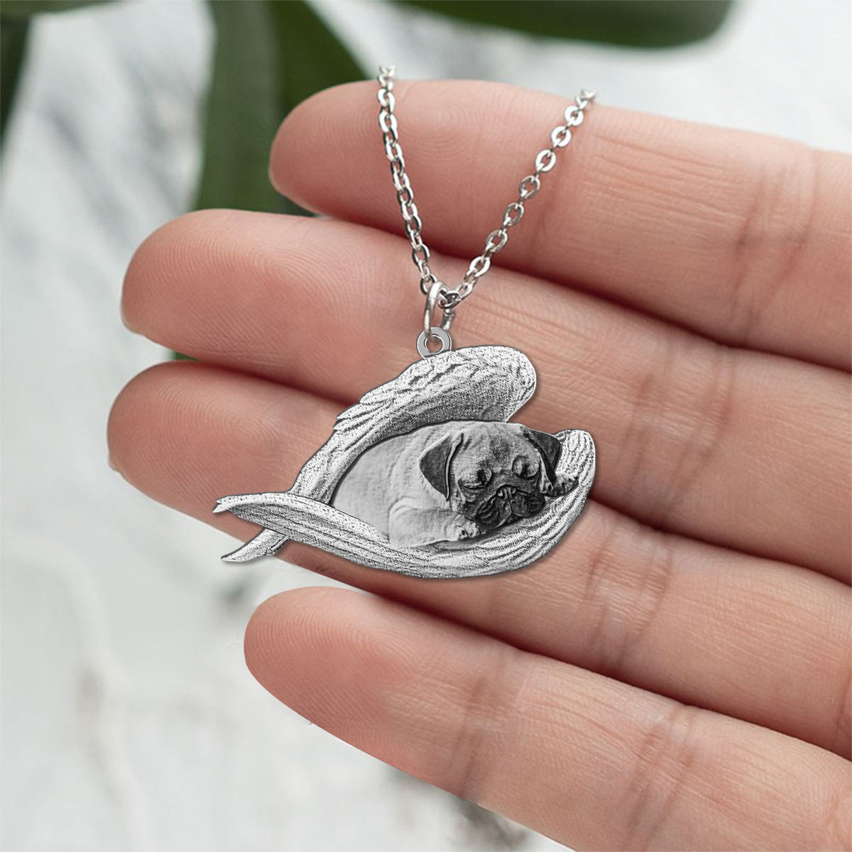 Pug Sleeping Angel Necklace