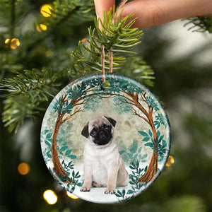 Pug Among Forest Porcelain/Ceramic Ornament