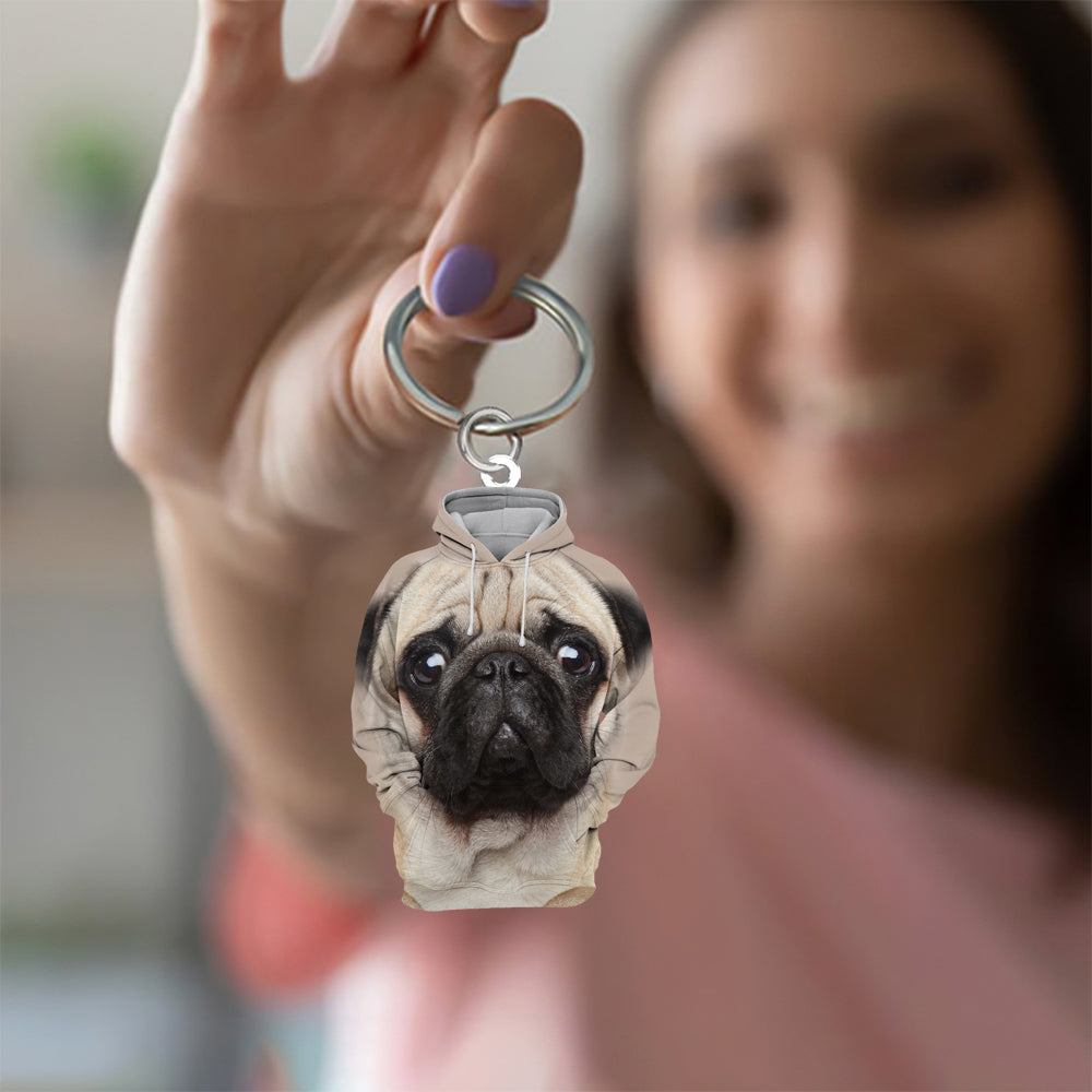 Pug 3D Graphic Hoodie Acrylic Keychain