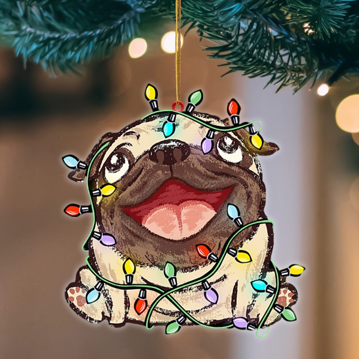 Pug Christmas Light Hanging Ornament