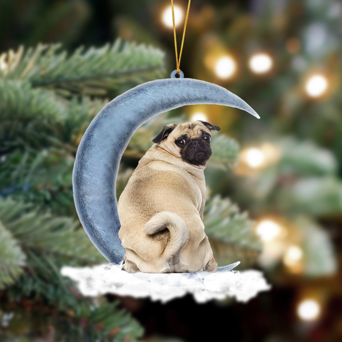 Pug Sits On The Moon Hanging Ornament