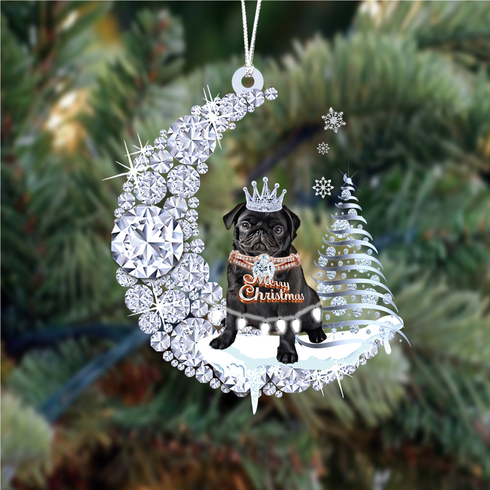 Pug (3) Diamond Moon Merry Christmas Ornament