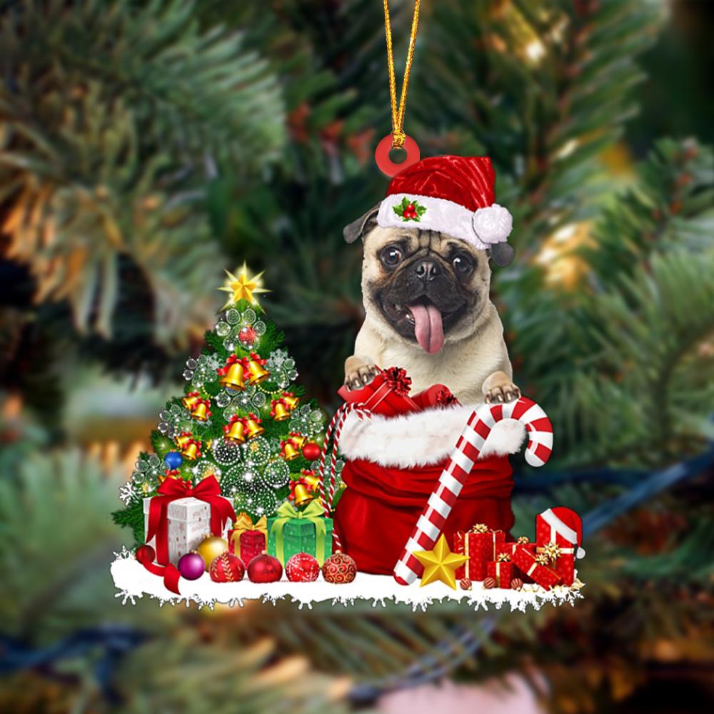 Pug Gift Bag Merry Christmas Ornament