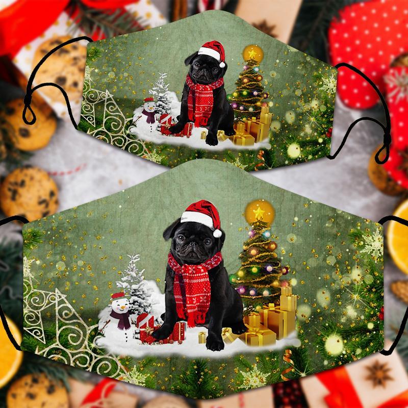 Black Pug Merry Christmas Face Mask