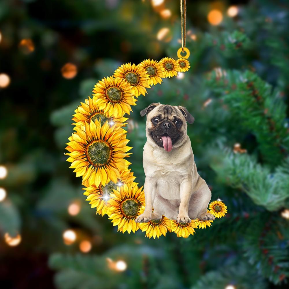 Pug On Sunflower Moon Ornament
