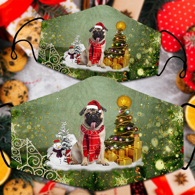 Pug  Merry Christmas Face Mask
