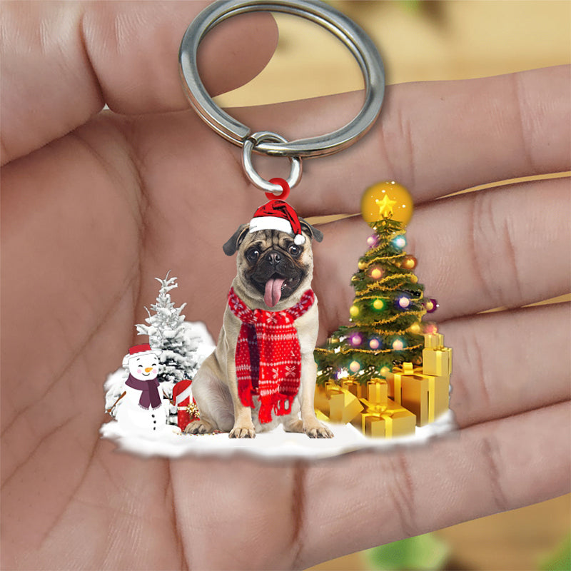 Pug Early Merry Christma Acrylic Keychain