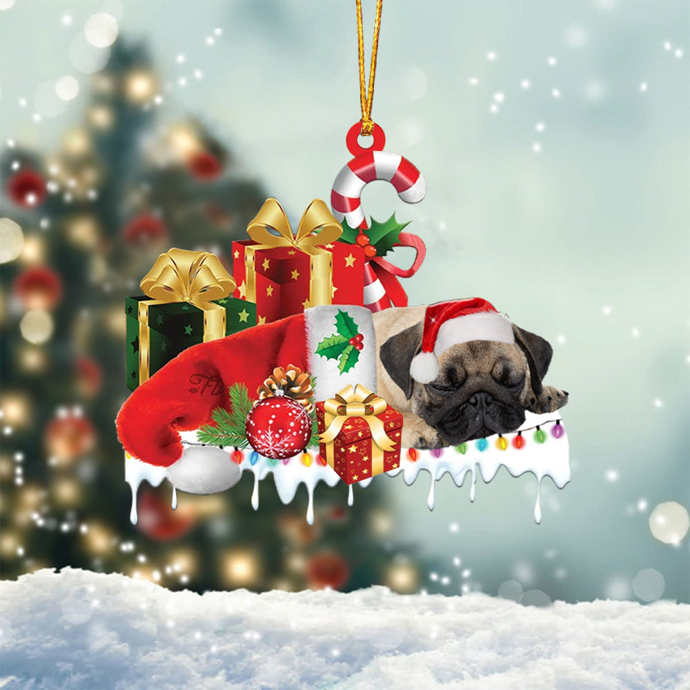 Pug Merry Christmas Hanging Ornament-0211