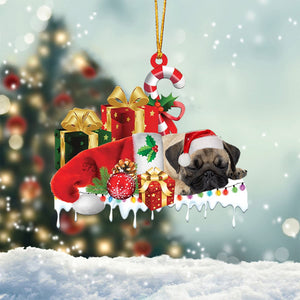 Pug Merry Christmas Hanging Ornament-0211