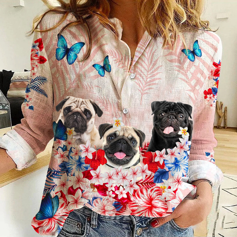 Pug Floral Casual Shirt