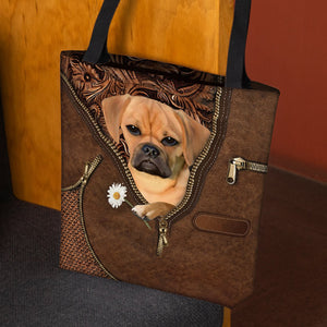 Puggle1 Holding Daisy Tote Bag