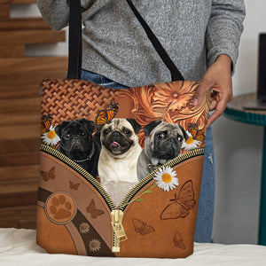 Pugs Daisy Flower And Butterfly Tote Bag