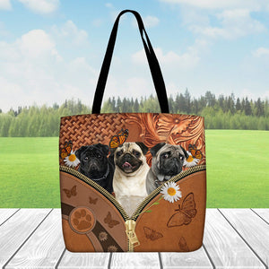 Pugs Daisy Flower And Butterfly Tote Bag