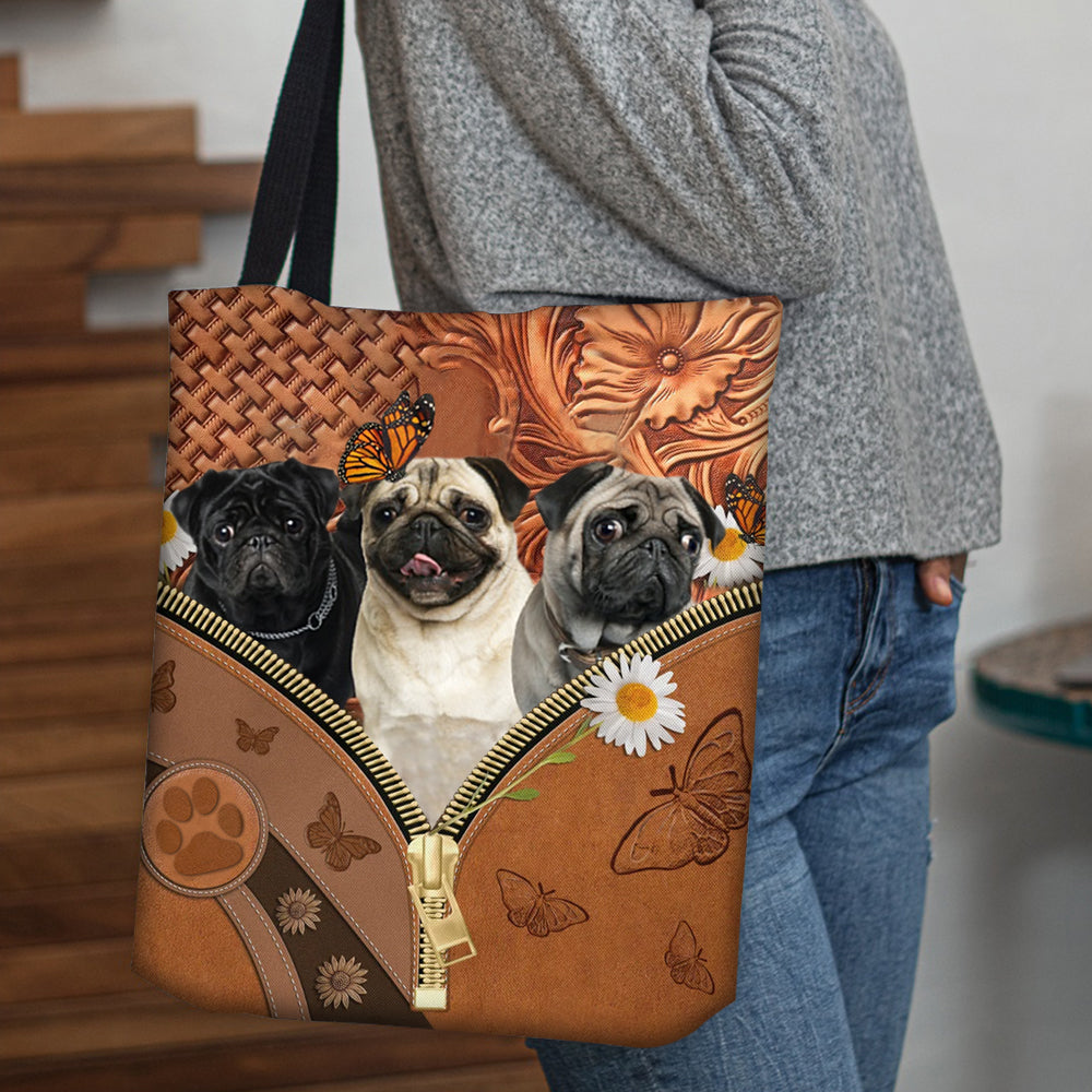 Pugs Daisy Flower And Butterfly Tote Bag