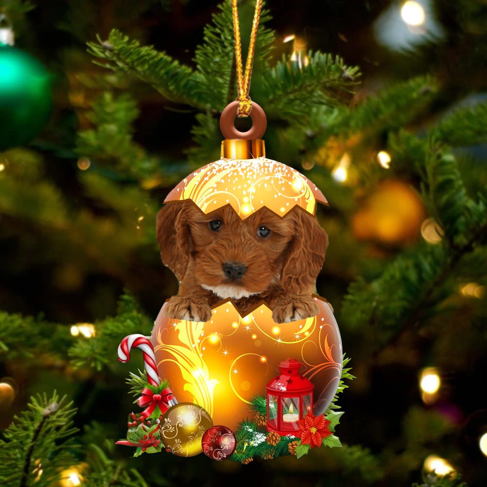 RED Cockapoo In Golden Egg Christmas Ornament