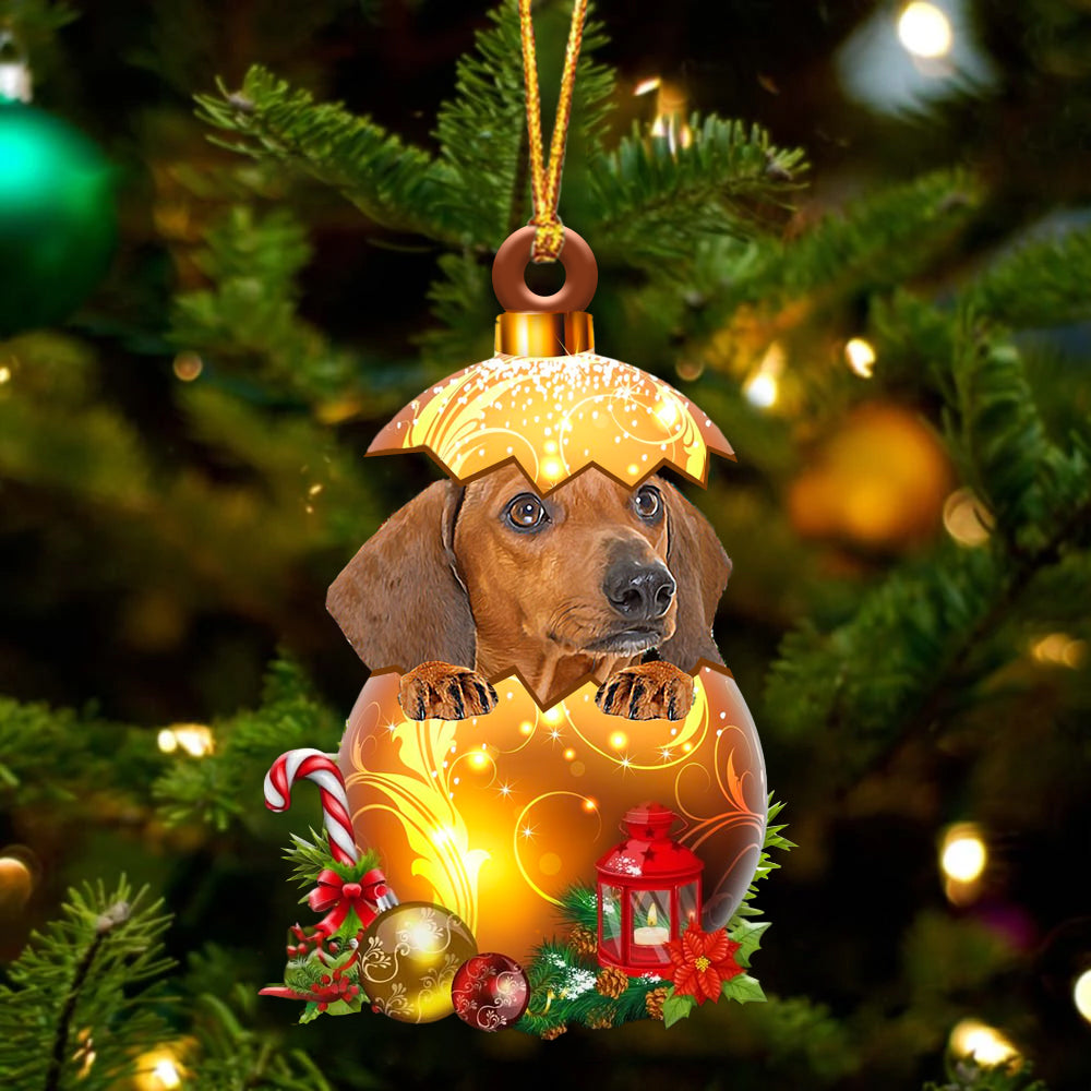 RED Dachshund In Golden Egg Christmas Ornament