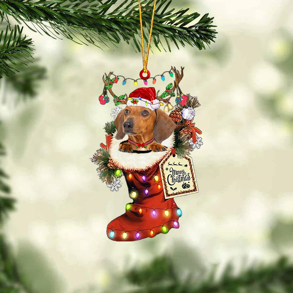 RED Dachshund In Red Boot Christmas Ornament