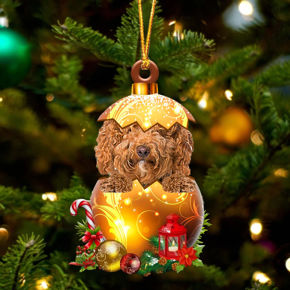 RED Labradoodle In Golden Egg Christmas Ornament