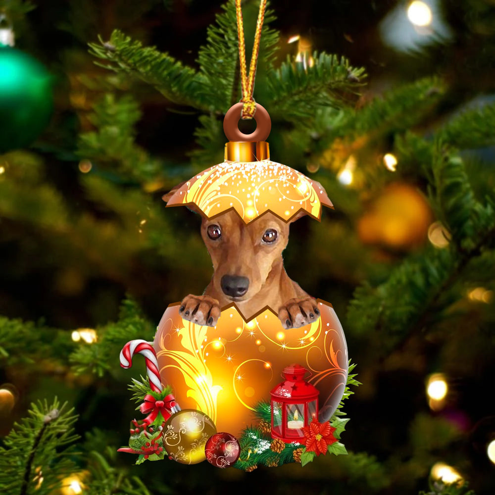 RED Miniature Pinscher In Golden Egg Christmas Ornament