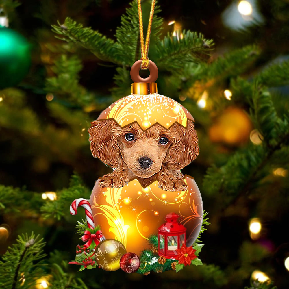 RED Toy Poodle In Golden Egg Christmas Ornament