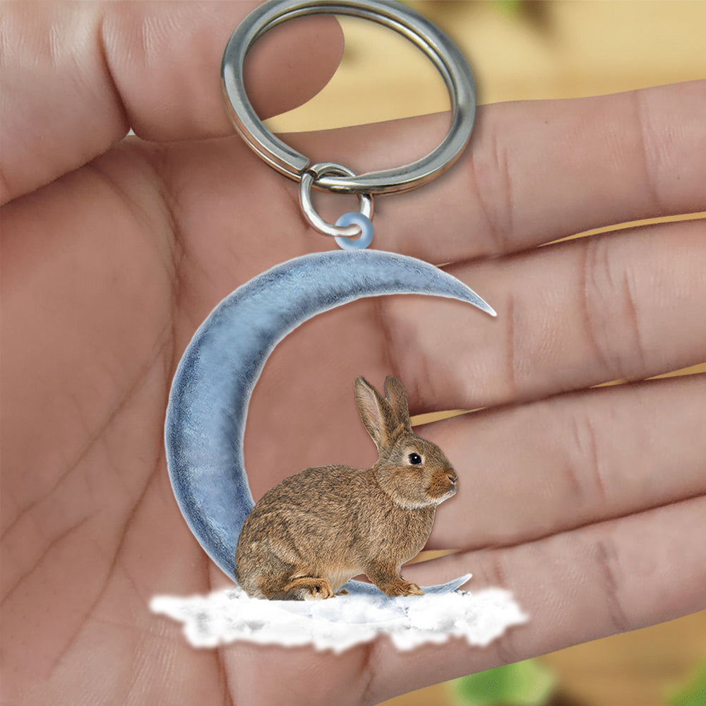 Rabbit Bunny On The Moon Flat Acrylic Keychain