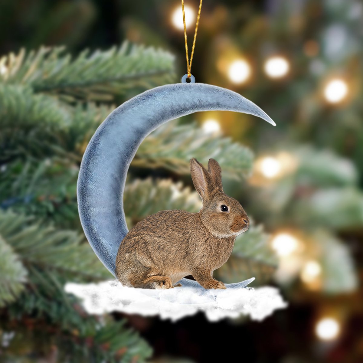 Rabbit Bunny Sits On The Moon Hanging Ornament