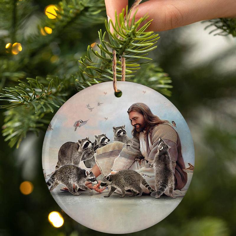 God Surrounded By Raccoons Porcelain/Ceramic Ornament