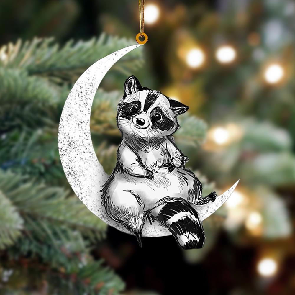 Raccoon Sits On The Moon Hanging Ornament