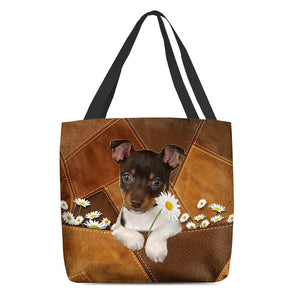 Rat Terrier Holding Daisy All Over Printed Tote Bag