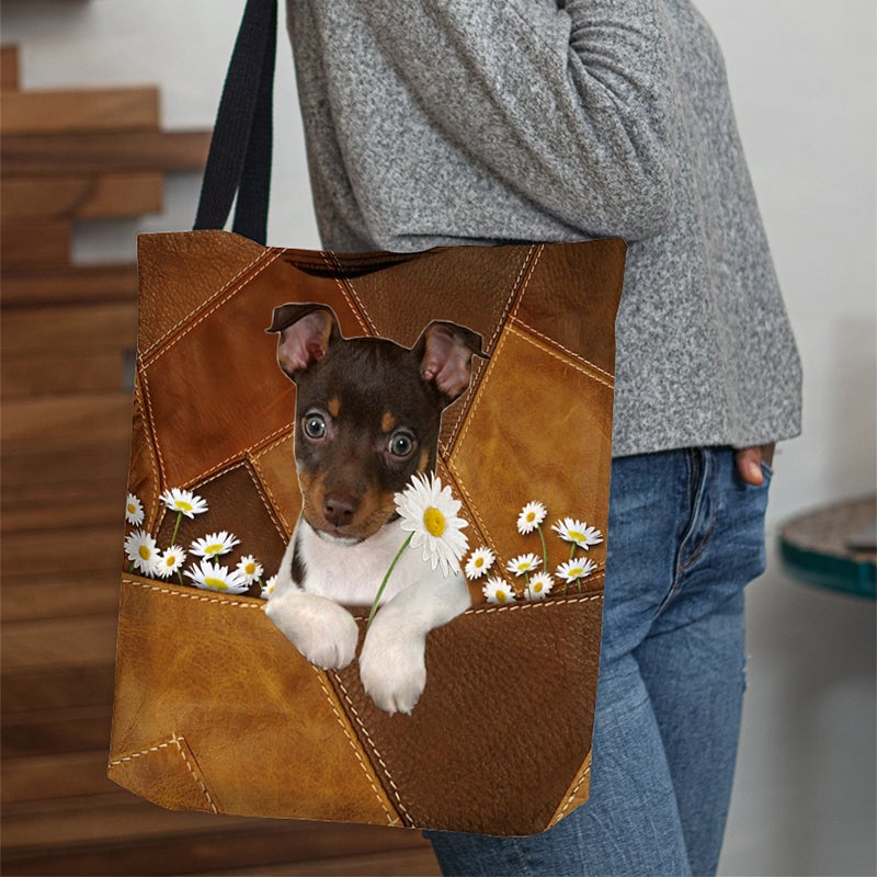 Rat Terrier Holding Daisy All Over Printed Tote Bag