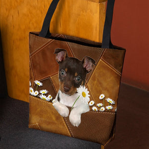 Rat Terrier Holding Daisy All Over Printed Tote Bag