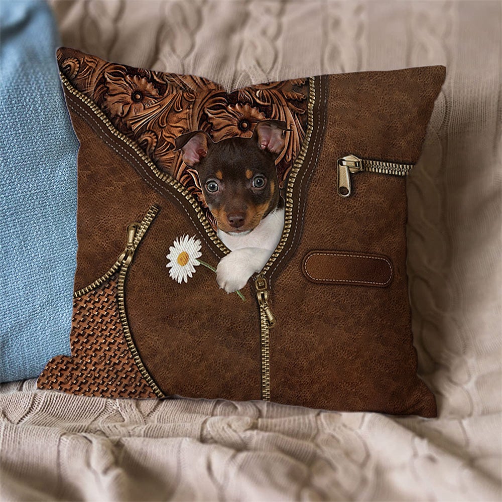 Rat Terrier Holding Daisy Pillow Case