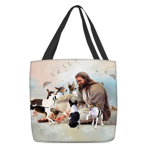 Jesus Surrounded By Rat Terriers Tote Bag