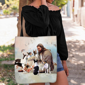 Jesus Surrounded By Rat Terriers Tote Bag