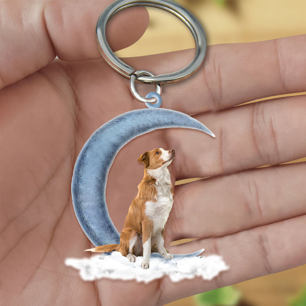 Red Border Collie On The Moon Flat Acrylic Keychain