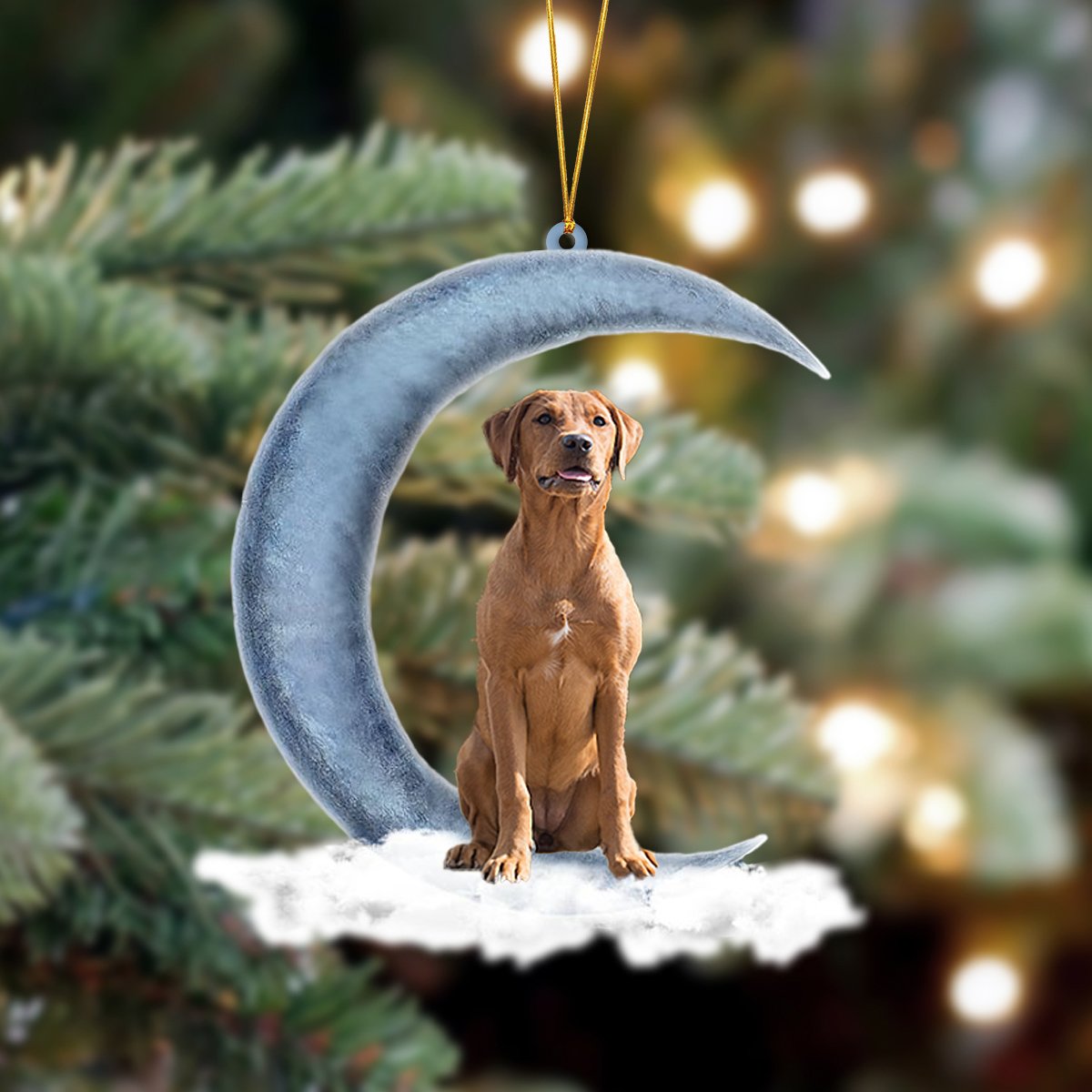 Red Fox Lab Sits On The Moon Hanging Ornament