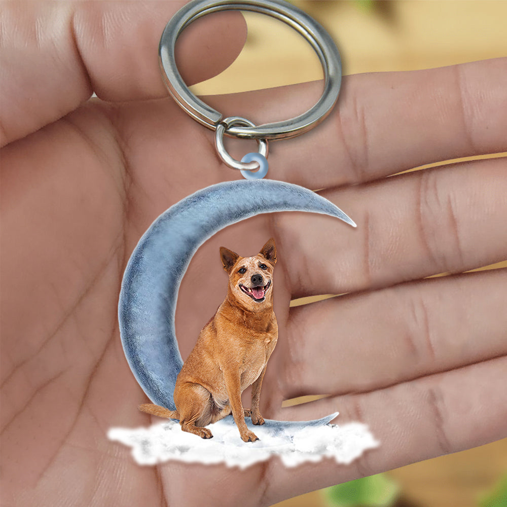 Red Heeler Australian Cattle On The Moon Flat Acrylic Keychain