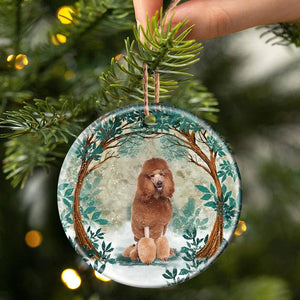 Red Standard Poodle Among Forest Porcelain/Ceramic Ornament
