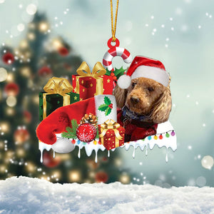 Red poodle Merry Christmas Hanging Ornament-0211