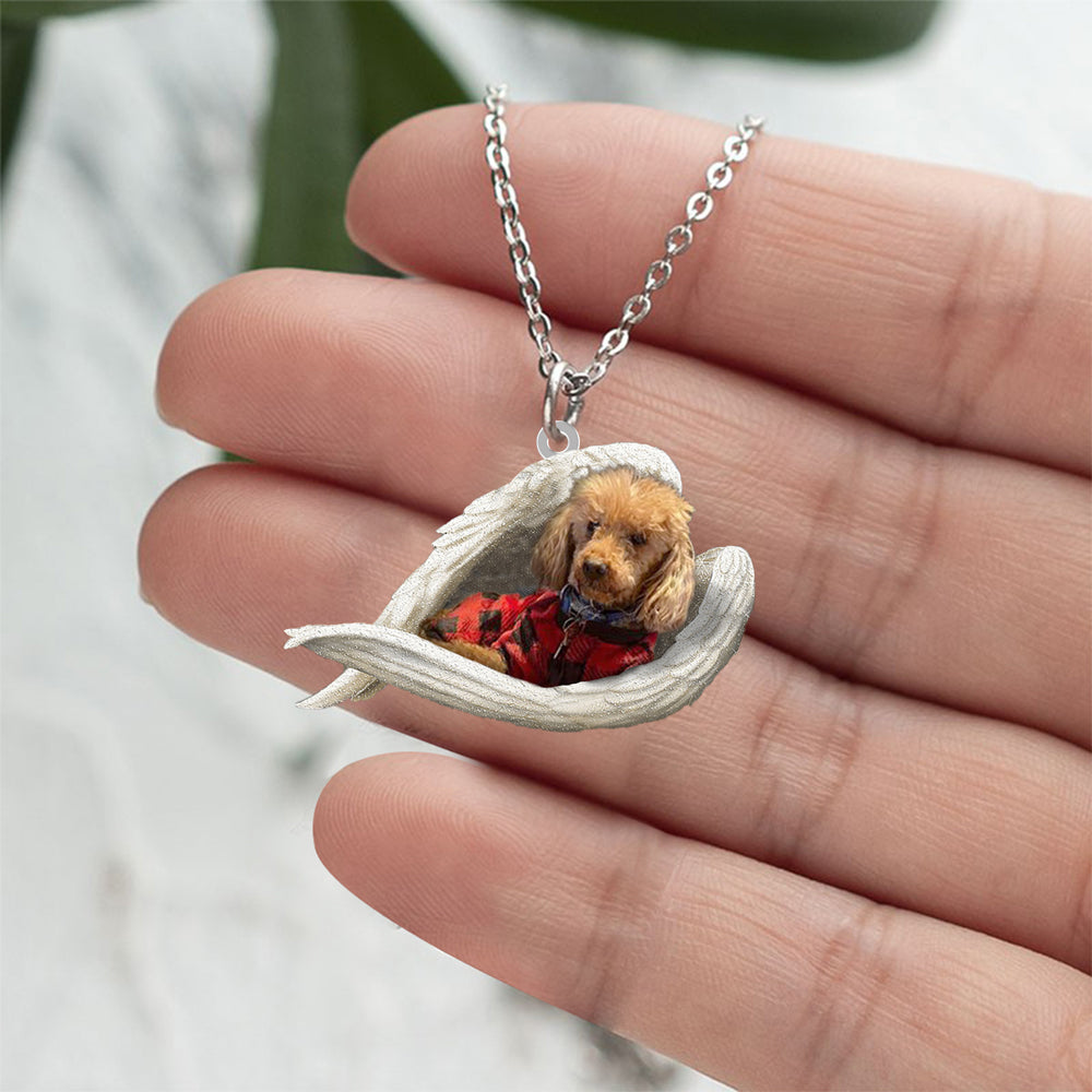 Red poodle Sleeping Angel Stainless Steel Necklace