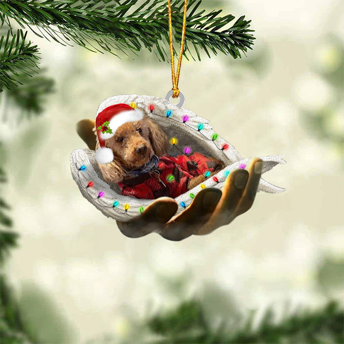 Red poodle Sleeping Angel In God Hand Christmas Ornament