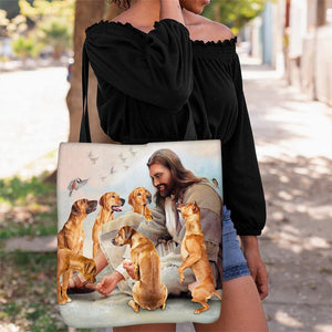 Jesus Surrounded By Rhodesian Ridgeback Dogs Tote Bag