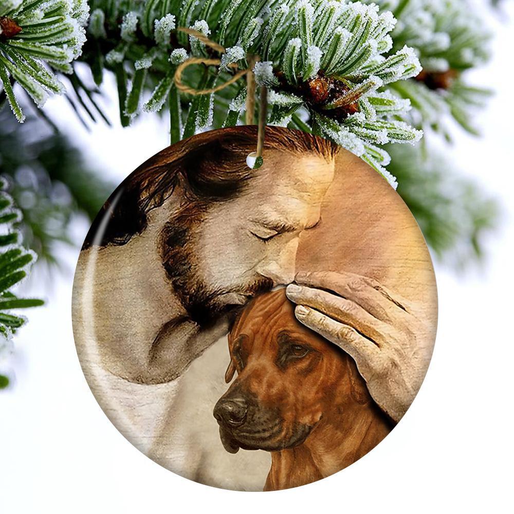 Rhodesian Ridgeback With Jesus Porcelain/Ceramic Ornament
