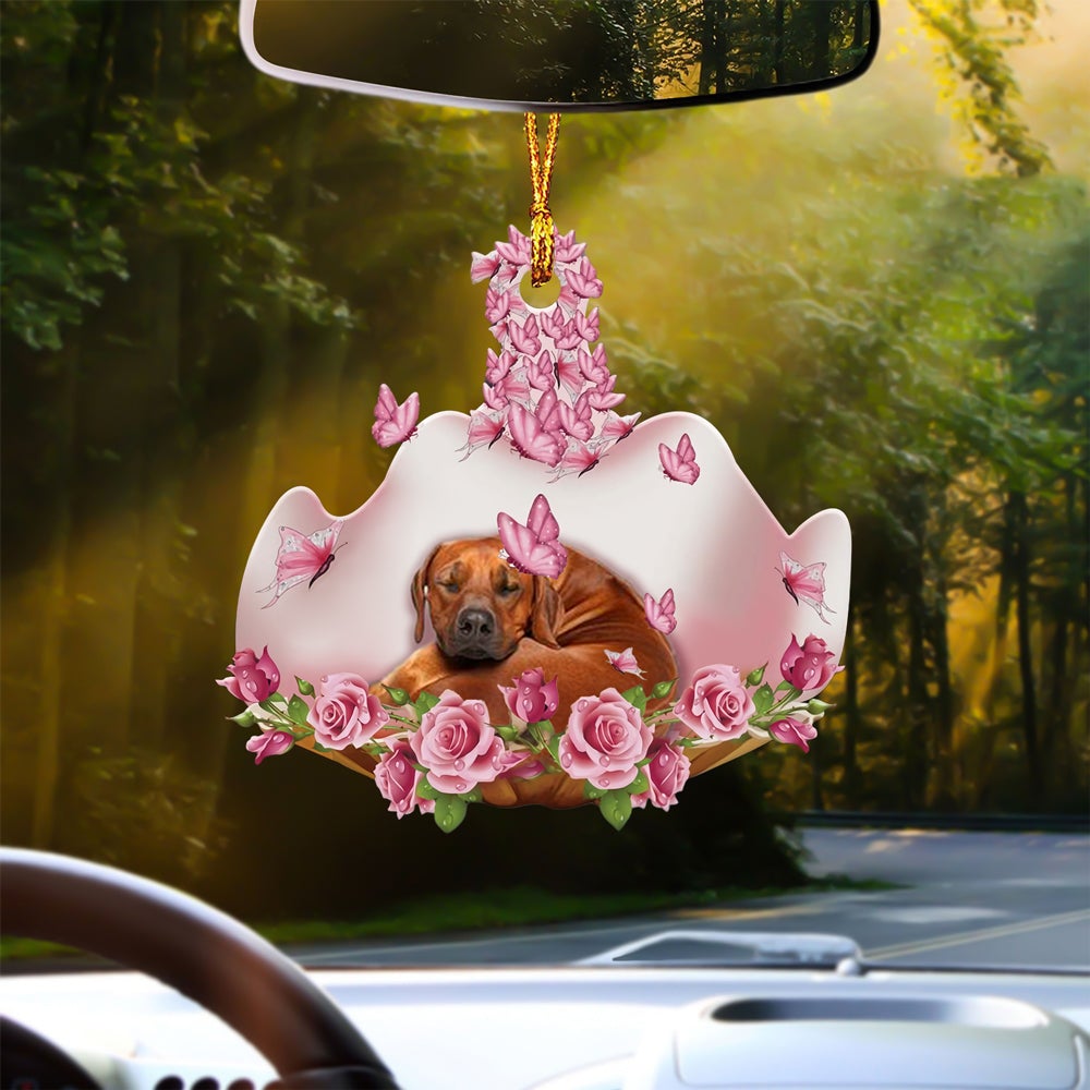 Rhodesian Ridgeback Sleeping In Rose Garden Car Hanging Ornament