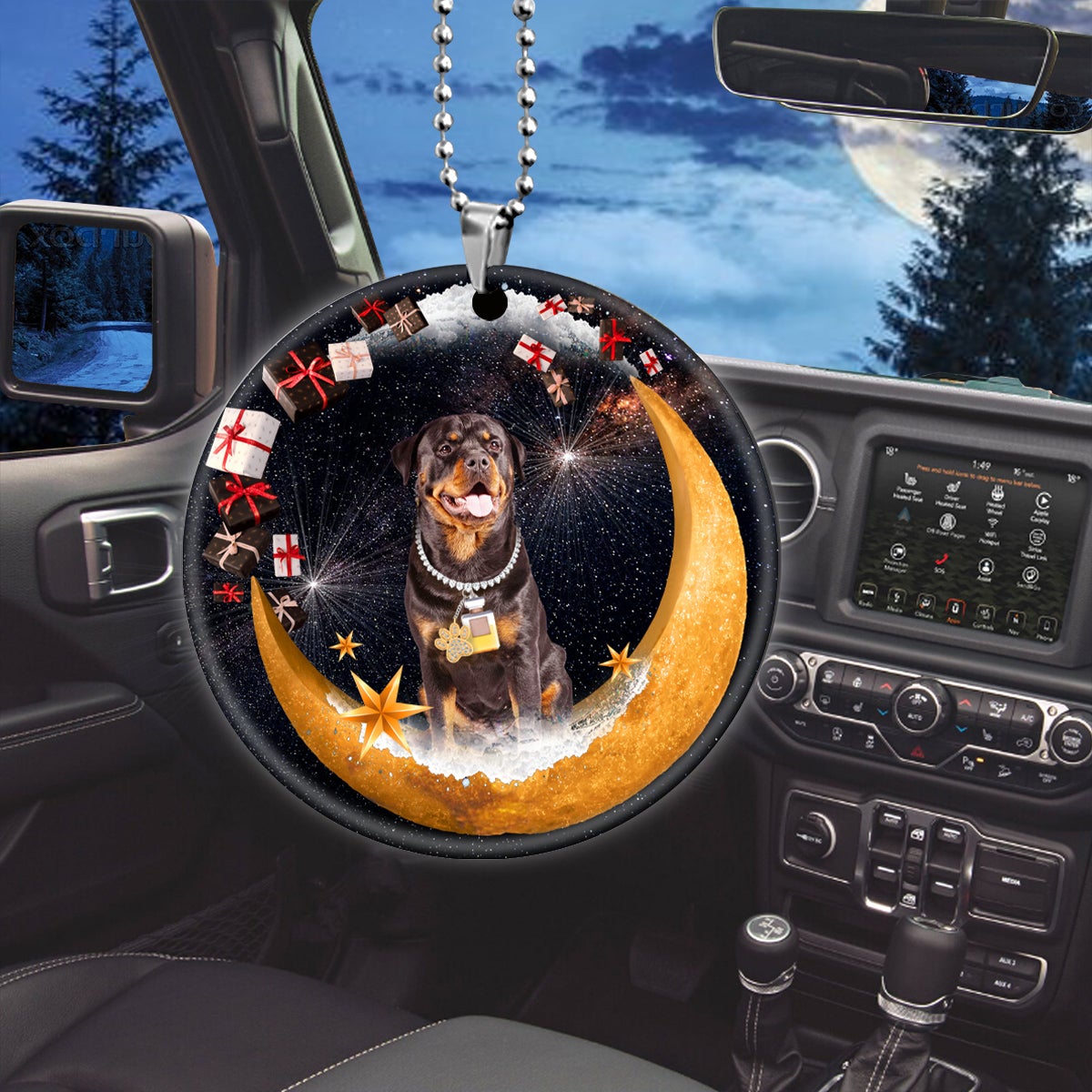 Rottweiler Fashion Moon Car Hanging Ceramic Ornament